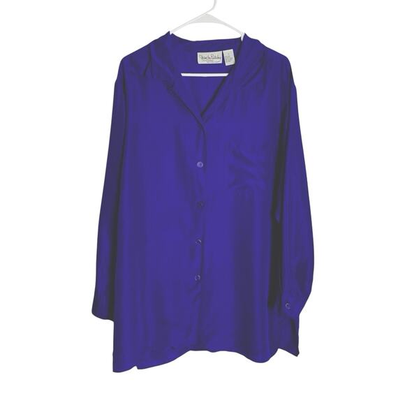 Vintage Diane Von Furstenberg Silk Blouse Womens L Royal Purple Button Up Flowy - Picture 1 of 7